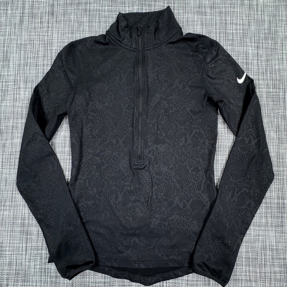 Nike Women's 1/2 Zip Pullover Pro Dri-FIT Snakeskin Print Mock Neck Black Small